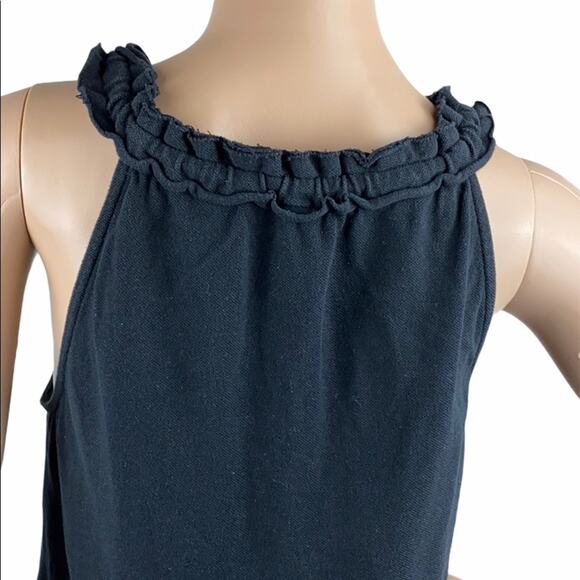 MICHAEL Michael Kors Black Pique Sleeveless Ruffle Tie Neck Split Hem Tank Top M - Picture 2 of 15